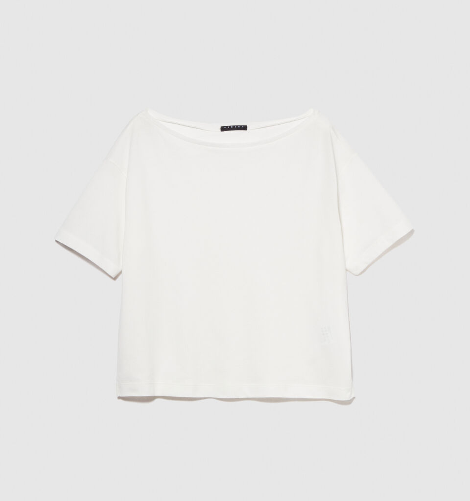 T-shirt with boat neck - women's short sleeve t-shirts - Creamy White | Sisley image number 6